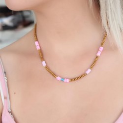 Taba Rengi Boncuklu Nazar Boncuğu Detaylı Kadın Kolye
