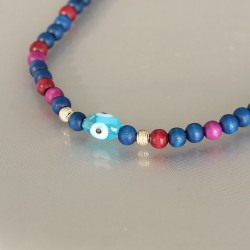 Lacivert Renk Tahta Boncuklu Kadın Kolye