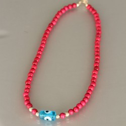 Pembe Renk Tahta Boncuklu Kadın Kolye