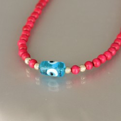 Pembe Renk Tahta Boncuklu Kadın Kolye