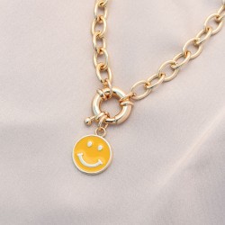 Yeni Sezon Sarı Renk Smile Model Retro Gold Metal Kolye
