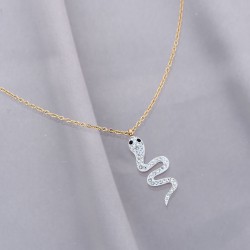 Trend Zirkon Taşlı Yılan Model Çelik Kadın Kolye