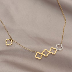 Çelik Gold Renk Zirkon Taş Detaylı Yonca Kolye