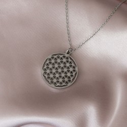 Çelik Silver Renk Yaşam Çiçeği Tasarımlı Kadın Kolye