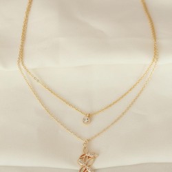 Kelebek Model Gold Metal Zincirli Zirkon Taşlı Kolye