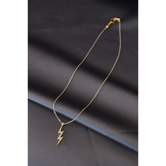 Gold Renk Metal Zirkon Taşlı Şimşek Kolye Gold Renk Metal Zirkon Taşlı Şimşek Kolye