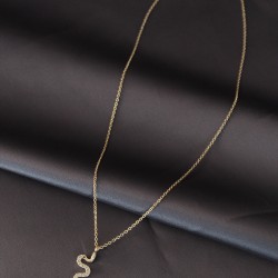 Altın Renk Metal Zirkon Taşlı Yılan Kolye