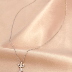 Gümüş Renk Metal Zirkon Taşlı Kedi Kolye