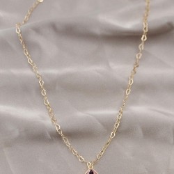 Gold Renk Metal Kalpli Zincir Pembe Kristal Taşlı Kadın Kolye