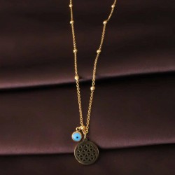 Lotus Çiçeği Figürlü Gold Renk Çelik Kadın Kolye