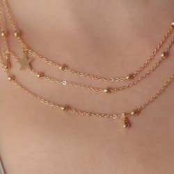 Gold Renk Yıldız Detay Minimal Boncuk Kadın Kolye