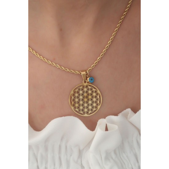 Çelik Gold Renk Lotus Çiçeği Figür Kadın Kolye Çelik Gold Renk Lotus Çiçeği Figür Kadın Kolye