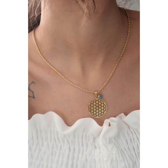 Çelik Gold Renk Lotus Çiçeği Figür Kadın Kolye Çelik Gold Renk Lotus Çiçeği Figür Kadın Kolye