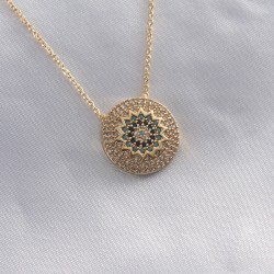 Zirkon Taş Gold Renk Güneş Kadın Kolye