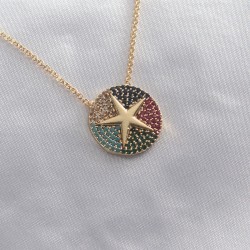 Zirkon Taşlı Gold Renk Deniz Yıldızı Kadın Kolye