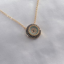 Zirkon Taş Gold Renk Nazar Tema Kadın Kolye