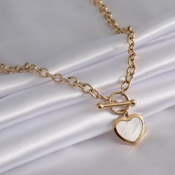 316L Çelik Gold Renk Zincir Model Beyaz Kalp Figür Kadın Kolye