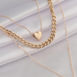 Gold Renk 3'lü Kalp Figür Zincir Model Kadın Kolye