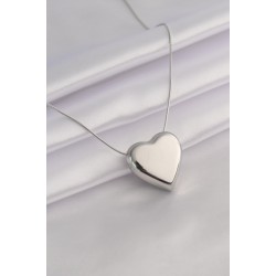 316L Çelik Gümüş Renk 3D Kalp Model Kadın Kolye