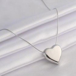 316L Çelik Gümüş Renk 3D Kalp Model Kadın Kolye