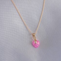 Gold Renk Pembe Kristal Kalp Figür Kadın Kolye