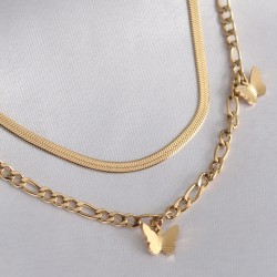 316L Çelik Gold Renk 2'li İtalyan Zincir Model Kelebek Figür Kadın Kolye