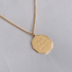 316L Çelik Gold Renk 2'li İşlemeli Plaka Figür Kadın Kolye