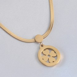 316L Çelik Gold Renk İtalyan Zincir Model Yonca Figür Kadın Kolye
