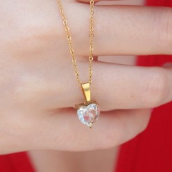 316L Çelik Gold Renk Kristal Kalp Figür Kadın Kolye