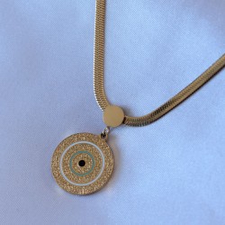 316L Çelik Gold Renk İtalyan Zincir İşlemeli Madalyon Model Kadın Kolye