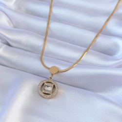 316L Çelik Gold Renk İtalyan Zincir Model Zirkon Taşlı Madalyon Kadın Kolye