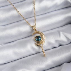 316L Çelik Zincir Gold Renk Ay Galaksi Asa Model Zirkon Taş Detay Kadın Kolye