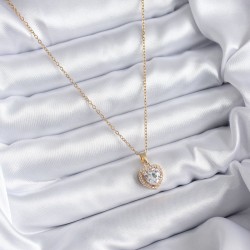 316L Çelik Zincir Gold Renk Zirkon Taşlı Kalp Model Charm Kadın Kolye
