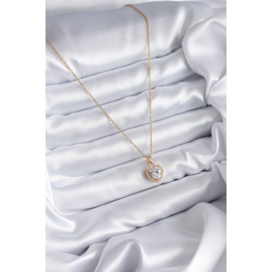 316L Çelik Zincir Gold Renk Zirkon Taşlı Kalp Model Charm Kadın Kolye 316L Çelik Zincir Gold Renk Zirkon Taşlı Kalp Model Charm Kadın Kolye