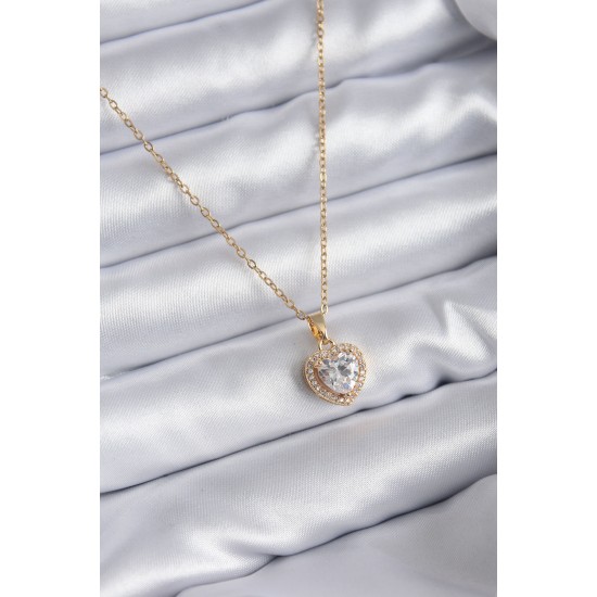 316L Çelik Zincir Gold Renk Zirkon Taşlı Kalp Model Charm Kadın Kolye 316L Çelik Zincir Gold Renk Zirkon Taşlı Kalp Model Charm Kadın Kolye