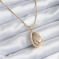 316L Çelik Gold Renk Damla Model Yıldız İşleme Zirkon Taşlı Kadın Kolye