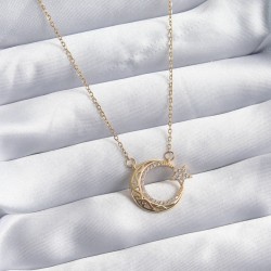 316L Çelik Zincir Gold Renk Zirkon Taşlı Ay Yıldız Model Kadın Kolye