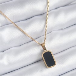 316L Çelik Gold Renk Siyah Madalyon Model Kadın Kolye
