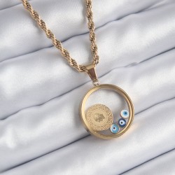 316L Çelik Gold Renk Burgu Zincir Çeyrek Fanus Model Kadın Kolye