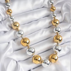 316L Çelik Gümüş Gold Renk Top Model Kadın Kolye