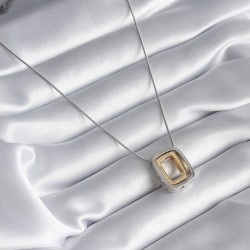 316L Çelik Gold Gümüş Renk Kare Model Zirkon Taş Detay Kadın Kolye