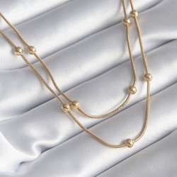 316L Çelik Gold Renk 2'li Minimal Topçuk Model Kadın Kolye