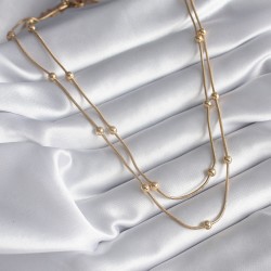 316L Çelik Gold Renk 2'li Minimal Topçuk Model Kadın Kolye