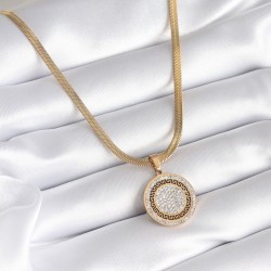 316L Çelik Gold Renk İtalyan Zincir Model Zirkon Taşlı İşlem Detay Kadın Kolye