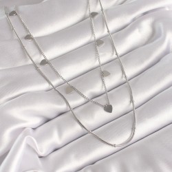 316L Çelik Gümüş Renk Zincir 2'li Kalp Figür Kadın Kolye