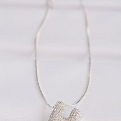 316L Çelik Zincirli Zirkon Taşlı H Harfli Silver Renk Bubble Kolye