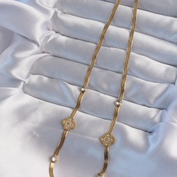 316L Çelik İtalyan Zincirli Gold Renk Zirkon Taşlı Yonca Model Kolye