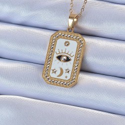 316L Çelik Zincir Altın Renk Mineli Zirkon Taşlı Göz Figür Tarot Kolye