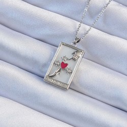 316L Çelik Zincir Gümüş Renk Zirkon Taşlı Kalp Model Tarot Kolye