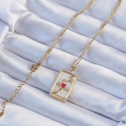 316L Çelik Zincir Altın Renk Zirkon Taşlı Kalp Model Tarot Kolye